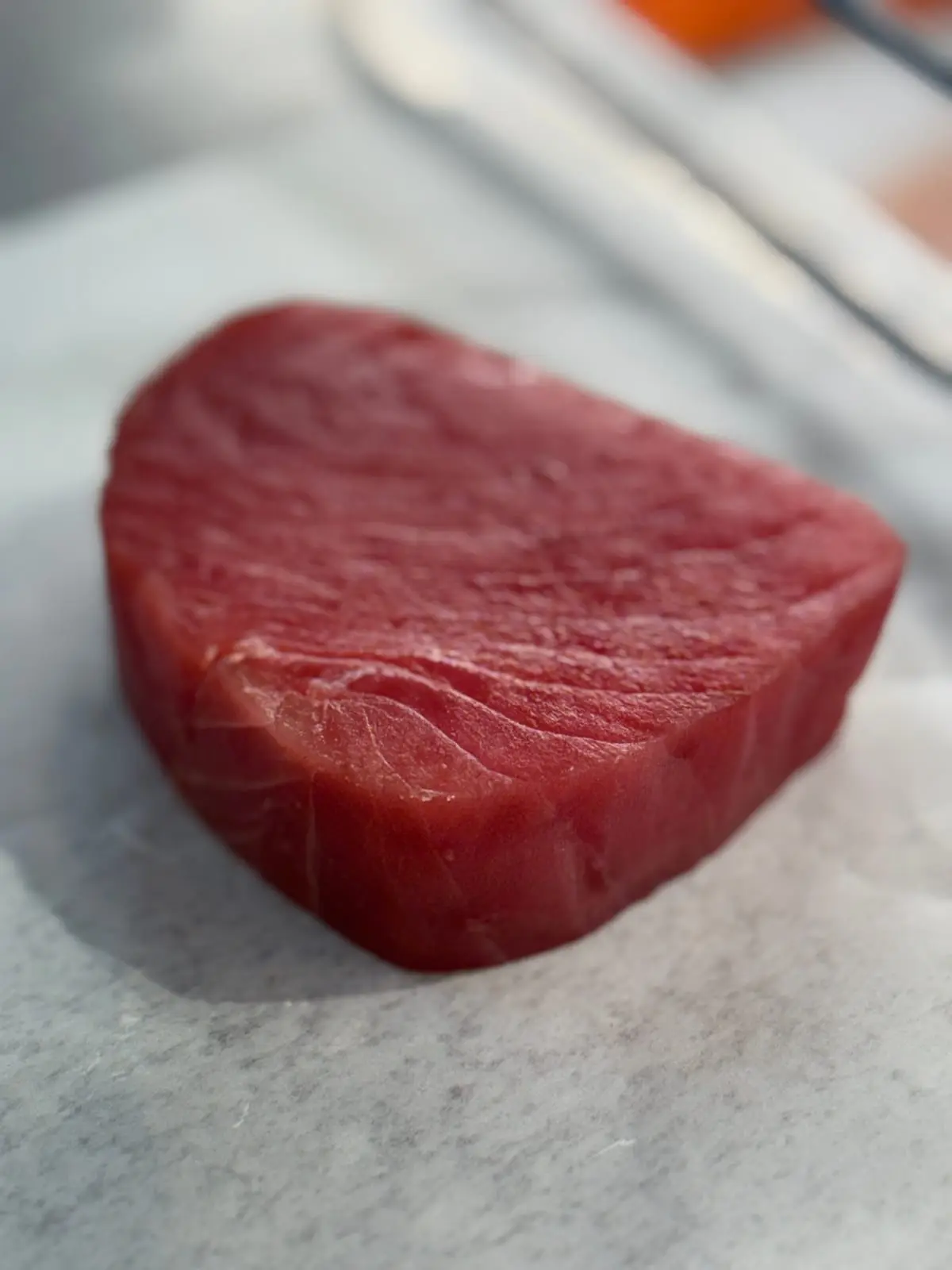 A single thick-cut ahi tuna steak