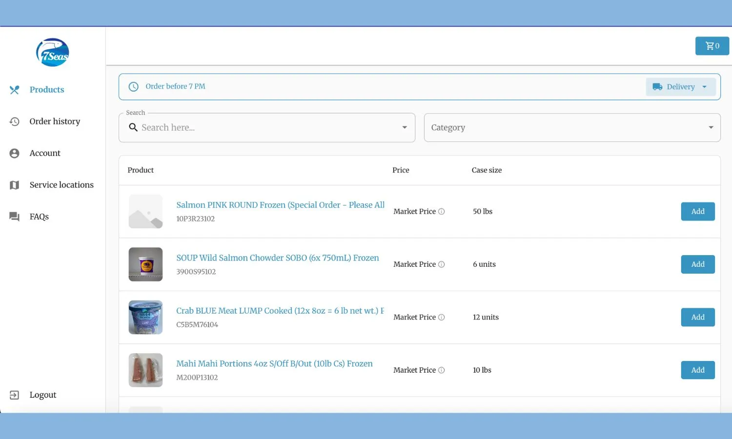 The Client Portal — searchable catalog, live availability, order entry and cart